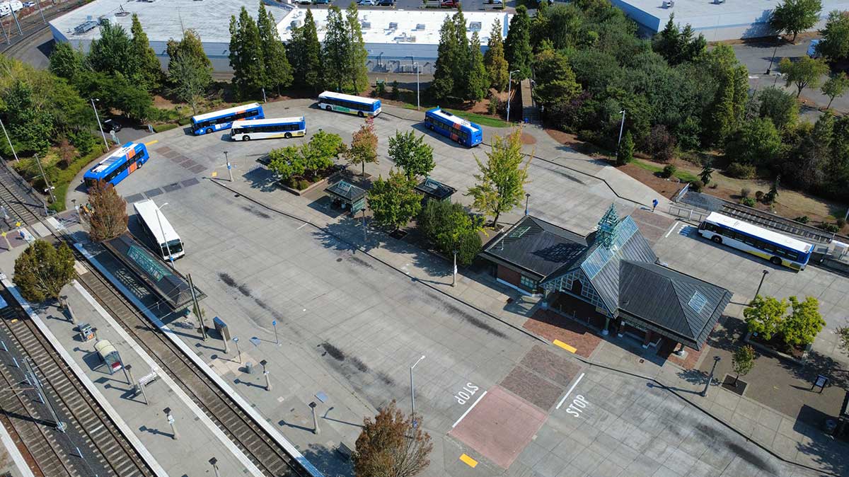 Aerial view of Beaverton Transit Center.