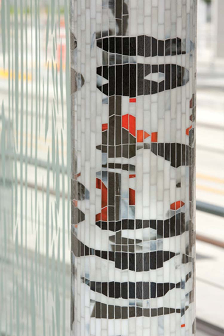 'Journey Through Time' bus shelter column masiac tile detail