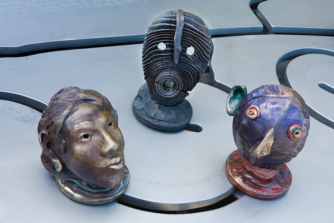 The Tualatin Interactivator detail - 3 heads one of which is made of concentric circles