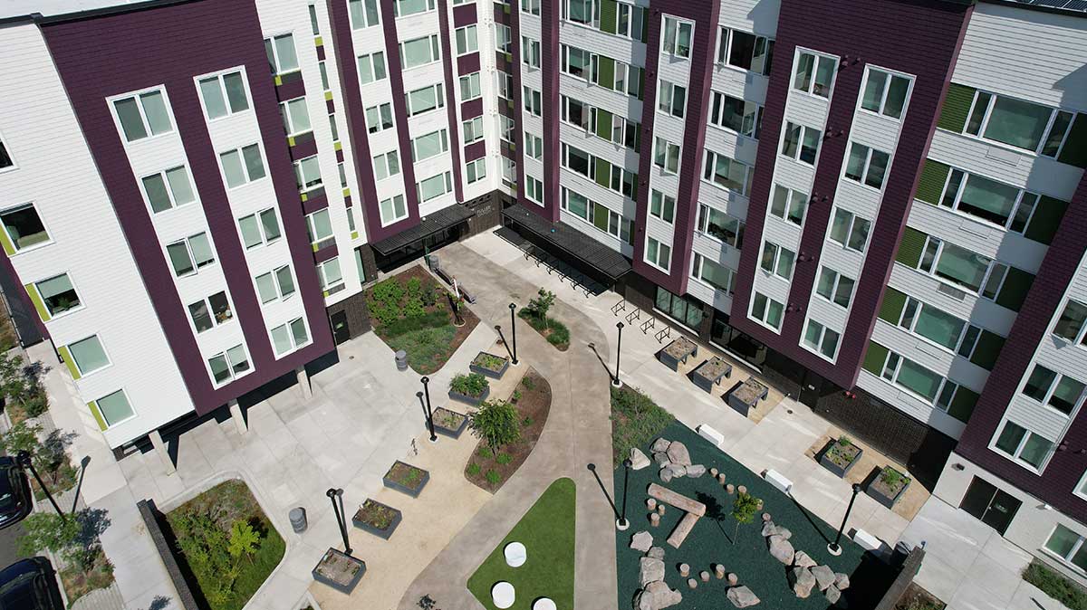 Photo showing Fuller Station Apartments courtyard